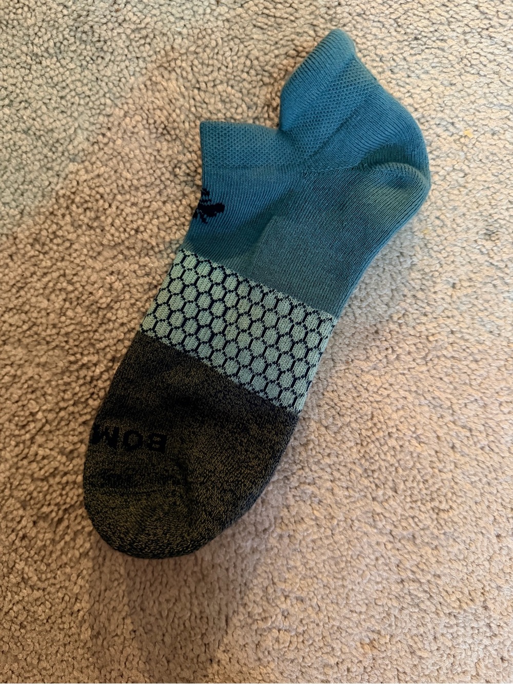 NWOT BOMBAS Men's Ankle Sock in Teal and Charcoal Size Large